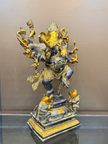 Brassaura® Brass Dancing Ganesha 10 Hands Statue | Height 26 Inches