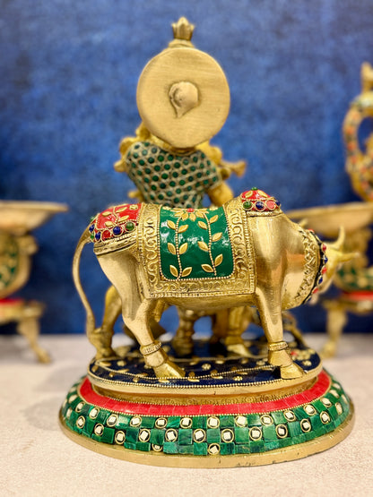 Brassaura® Brass Cow Krishna Statue | Height 12 Inches