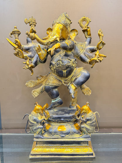 Brassaura® Brass Dancing Ganesha 10 Hands Statue | Height 26 Inches
