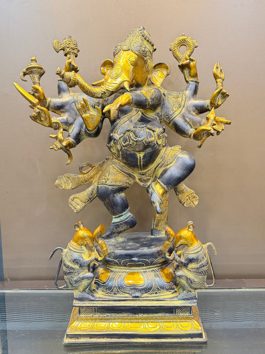 Brassaura® Brass Dancing Ganesha 10 Hands Statue | Height 26 Inches