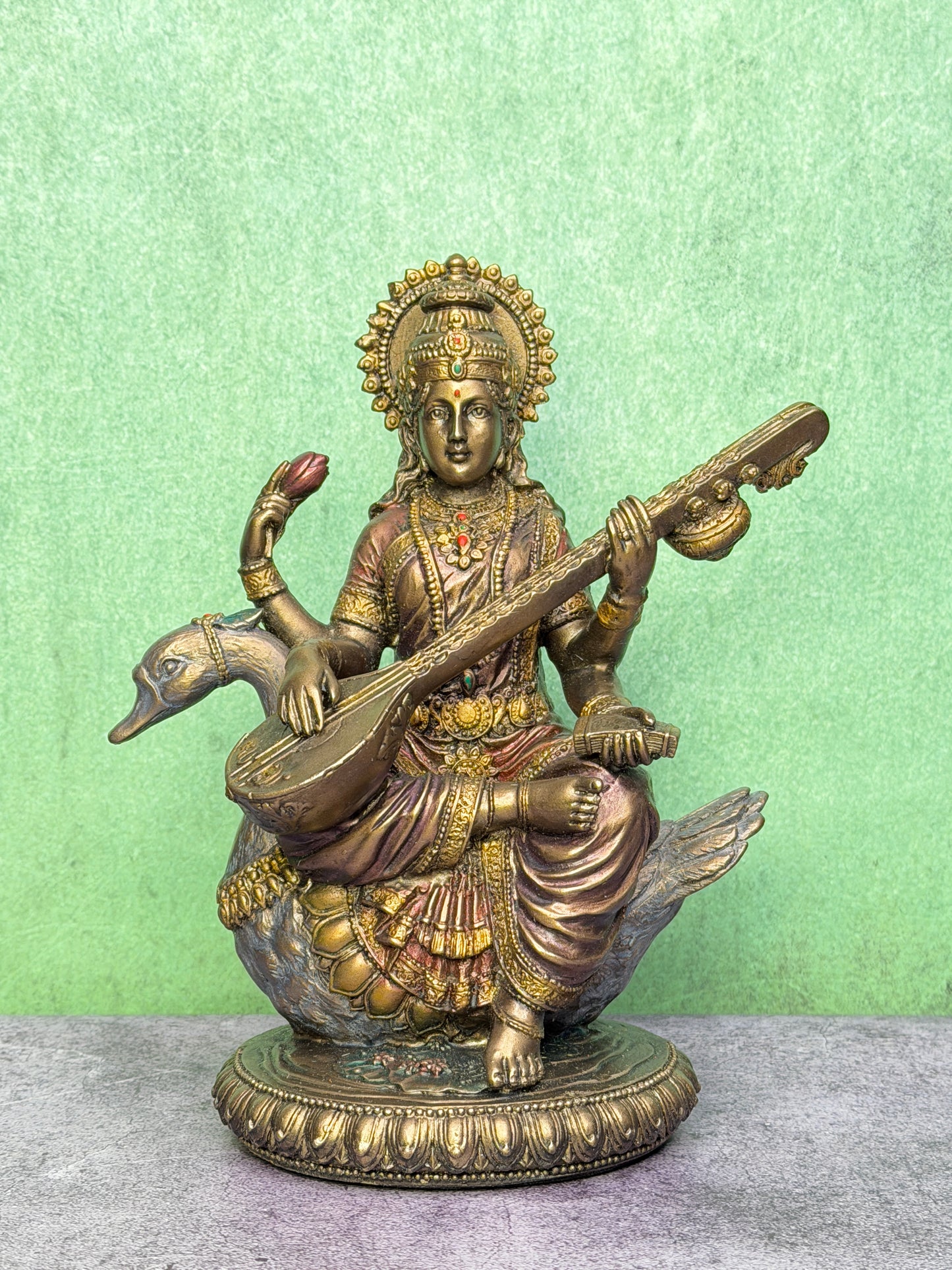 Brassaura™ Resin Saraswati Idol – Height 8 Inches & Weight 1 Kg | Elegant Home & Temple Décor
