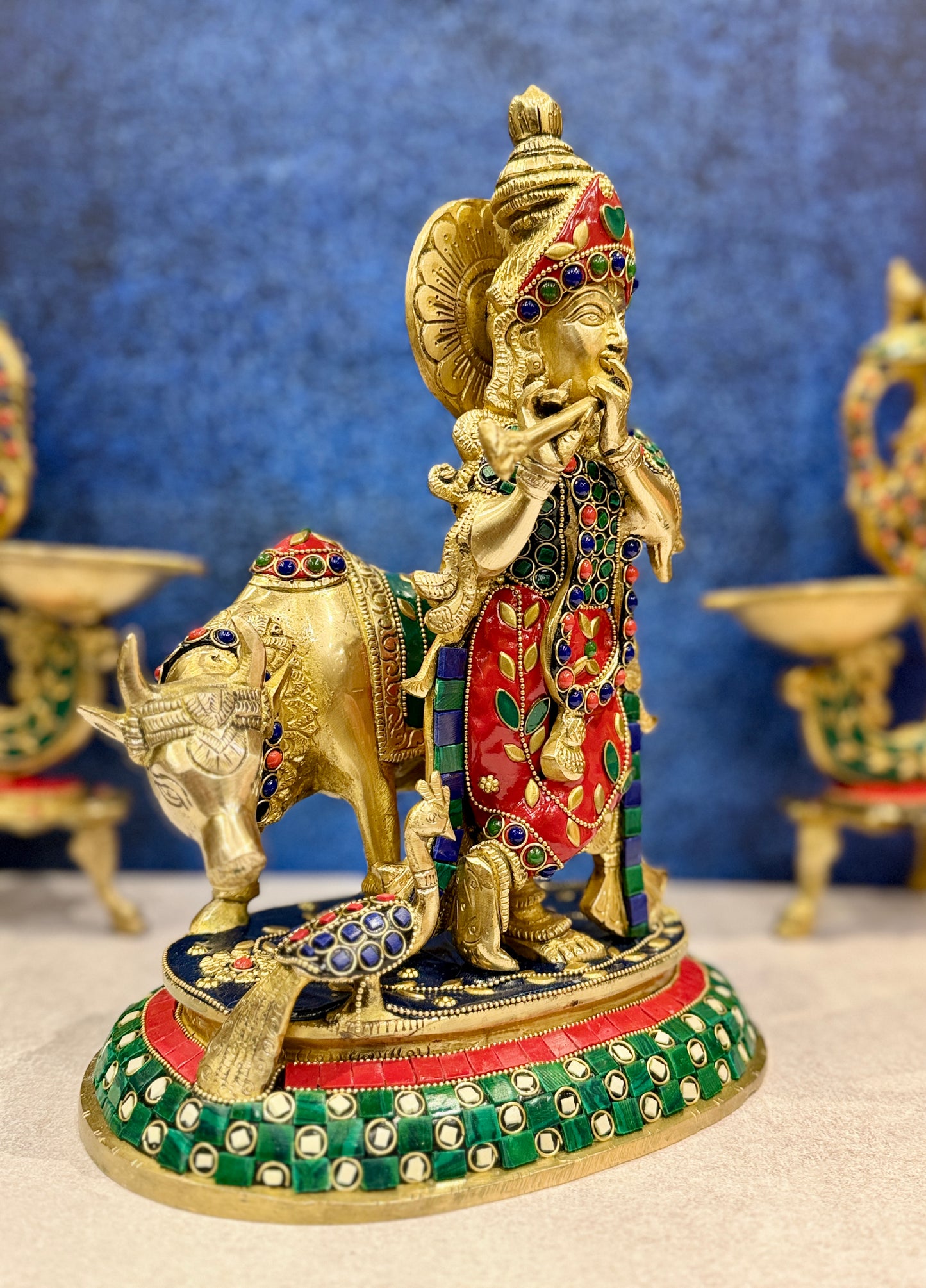 Brassaura® Brass Cow Krishna Statue | Height 12 Inches