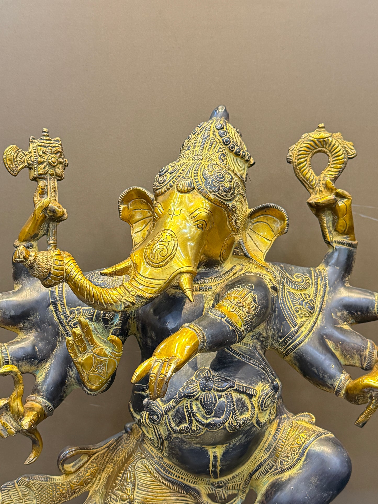 Brassaura® Brass Dancing Ganesha 10 Hands Statue | Height 26 Inches