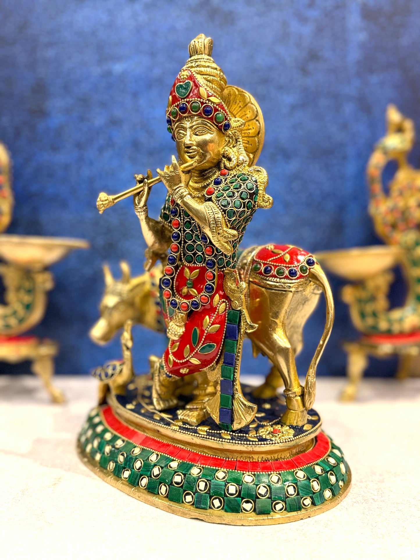 Brassaura® Brass Cow Krishna Statue | Height 12 Inches