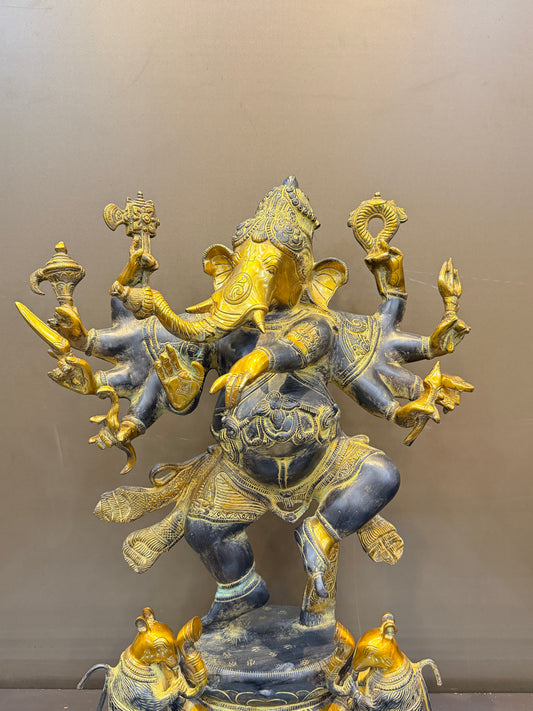 Brassaura® Brass Dancing Ganesha 10 Hands Statue | Height 26 Inches