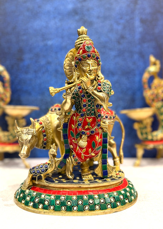 Brassaura® Brass Cow Krishna Statue | Height 12 Inches