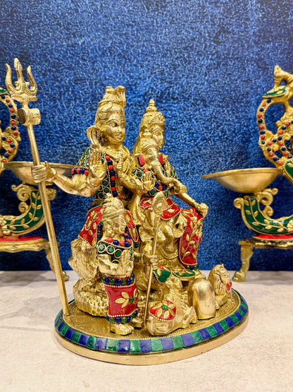 Brassaura® Brass Shiva Family Statue | Height 10 Inches