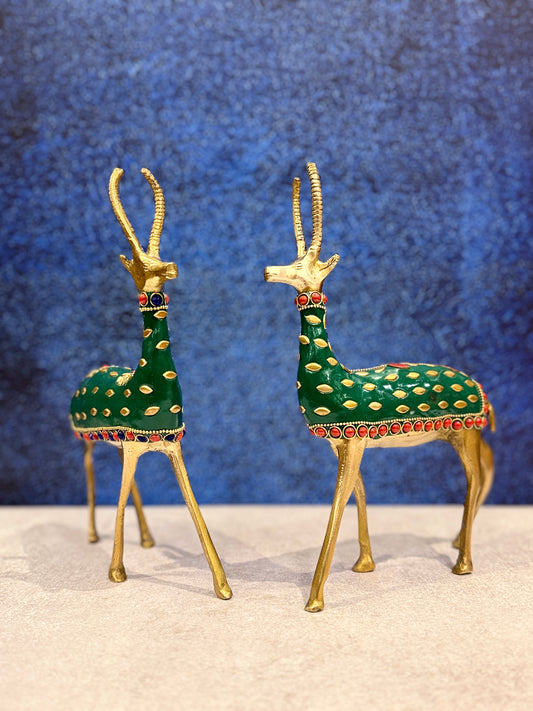 Brassaura® Brass Deer Pair Statue | Height 10 Inches
