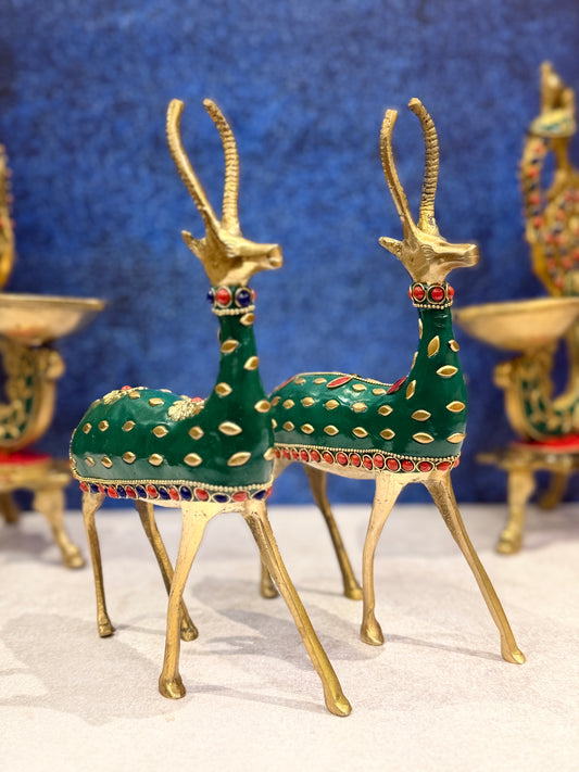 Brassaura® Brass Deer Pair Statue | Height 10 Inches