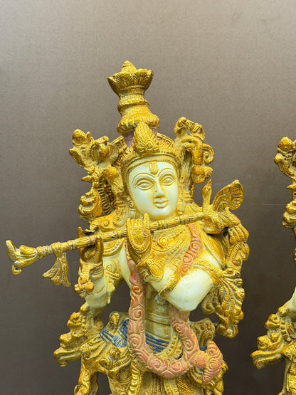 ब्रासोरा® वृंदावन वेणुगोपाल कृष्ण पीतल की प्रतिमा मोर के साथ | एंटीक नीला और सुनहरा रंग | ऊँचाई 20 इंच