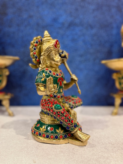 ब्रासोरा® वृंदावन वेणुगोपाल कृष्ण पीतल की प्रतिमा मोर के साथ | एंटीक नीला और सुनहरा रंग | ऊँचाई 20 इंच