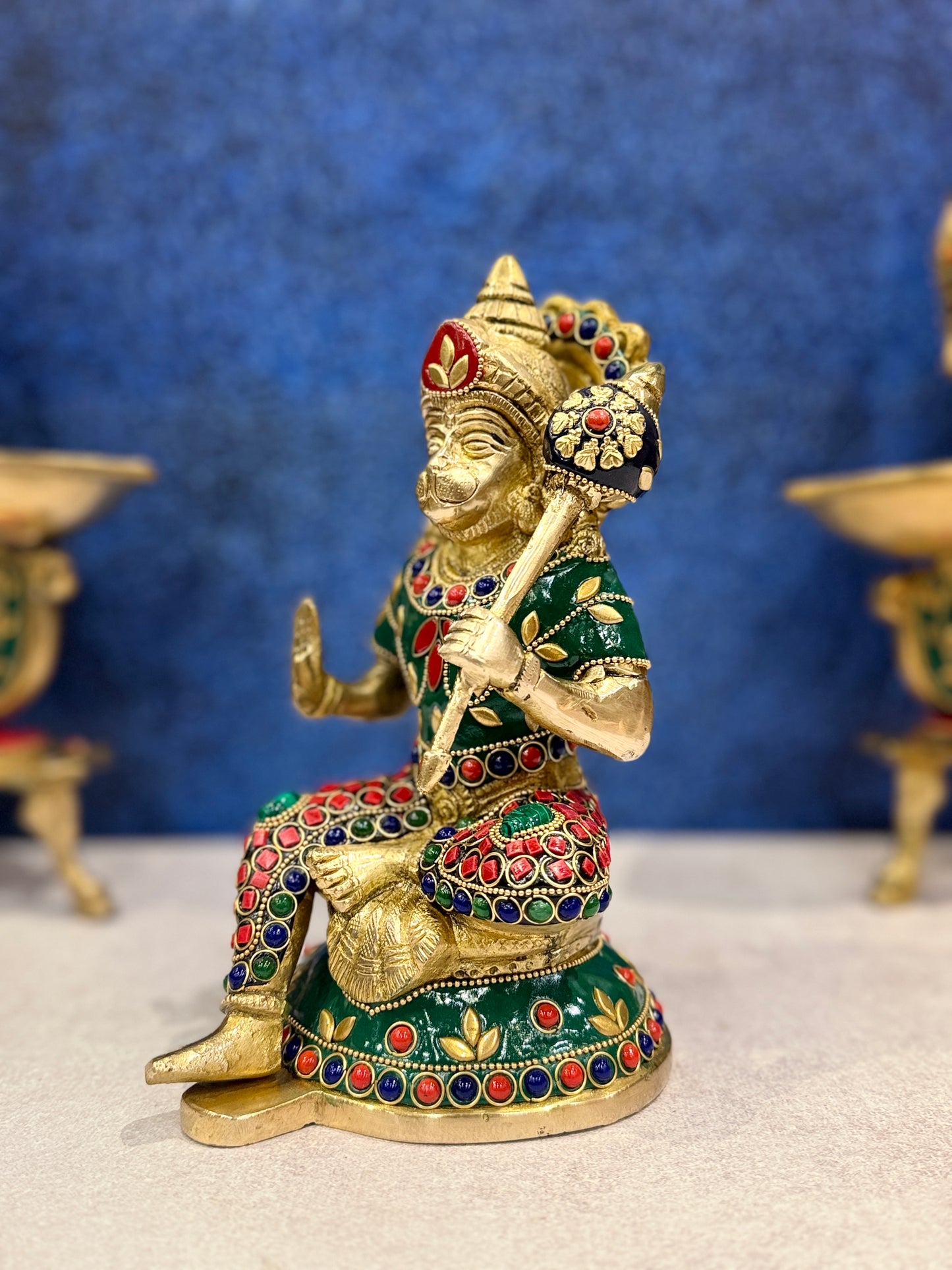 ब्रासोरा® वृंदावन वेणुगोपाल कृष्ण पीतल की प्रतिमा मोर के साथ | एंटीक नीला और सुनहरा रंग | ऊँचाई 20 इंच