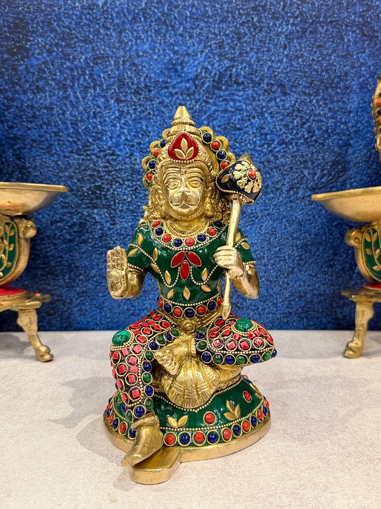 ब्रासोरा® वृंदावन वेणुगोपाल कृष्ण पीतल की प्रतिमा मोर के साथ | एंटीक नीला और सुनहरा रंग | ऊँचाई 20 इंच