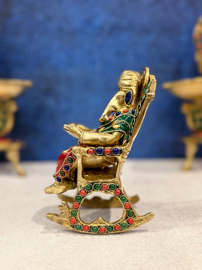 Brassaura® Brass Ganesha On Chair Statue | Height 7 Inches