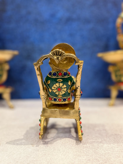 Brassaura® Brass Ganesha On Chair Statue | Height 7 Inches
