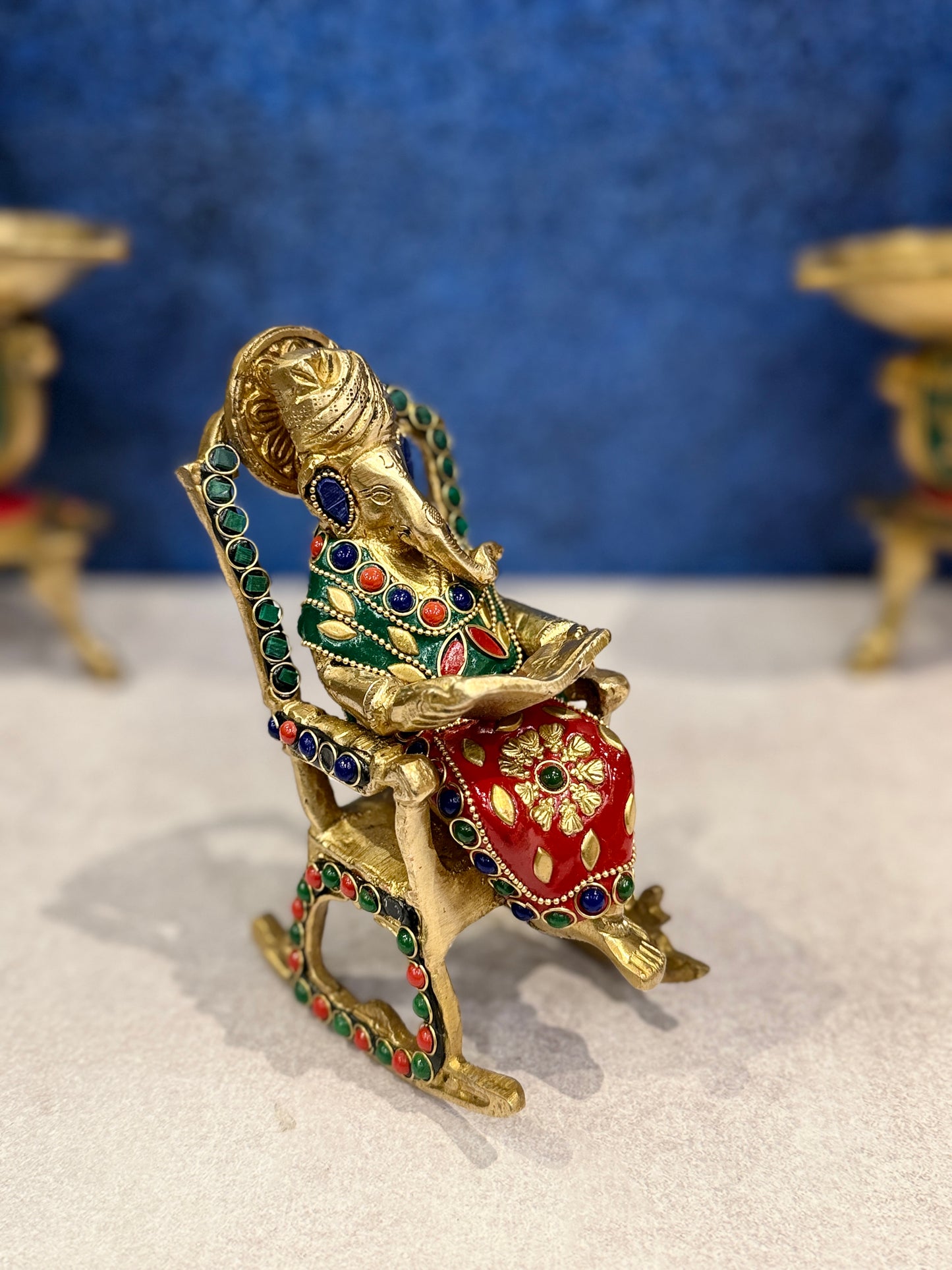 Brassaura® Brass Ganesha On Chair Statue | Height 7 Inches