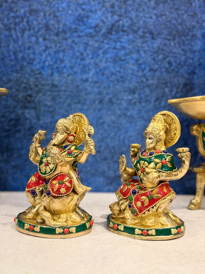 Brassaura® Brass Laxmi Ganesh Statue | Height 5 Inches