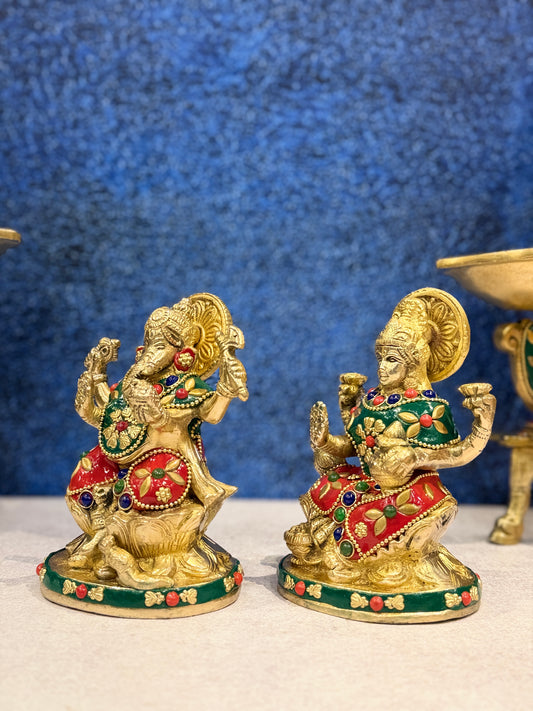 Brassaura® Brass Laxmi Ganesh Statue | Height 5 Inches