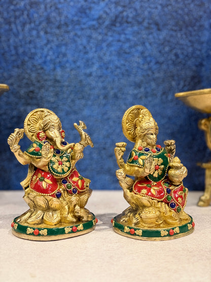 Brassaura® Brass Laxmi Ganesh Statue | Height 5 Inches
