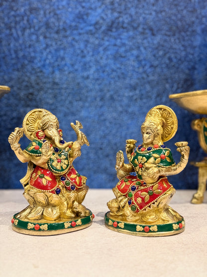 Brassaura® Brass Laxmi Ganesh Statue | Height 5 Inches