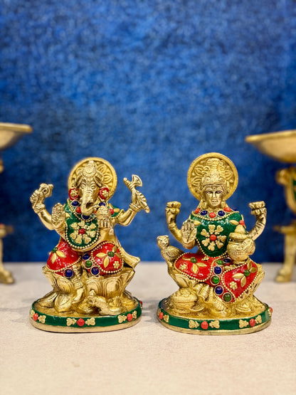 Brassaura® Brass Laxmi Ganesh Statue | Height 5 Inches