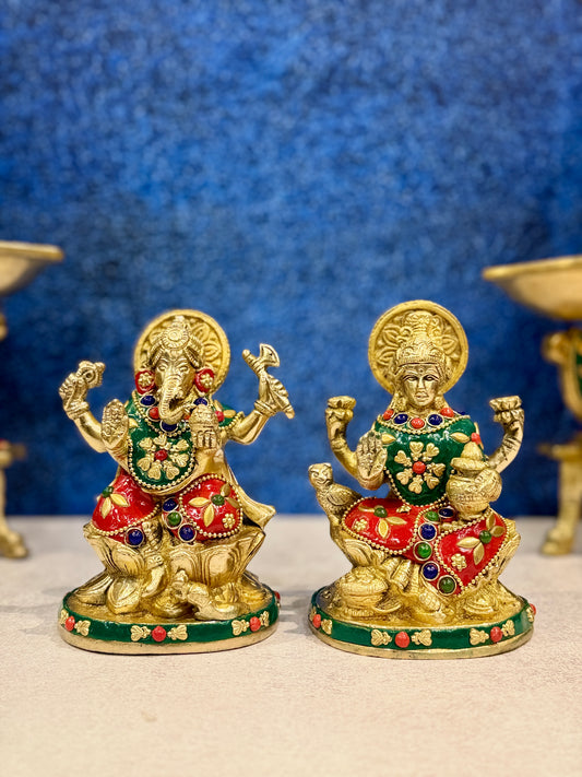 Brassaura® Brass Laxmi Ganesh Statue | Height 5 Inches