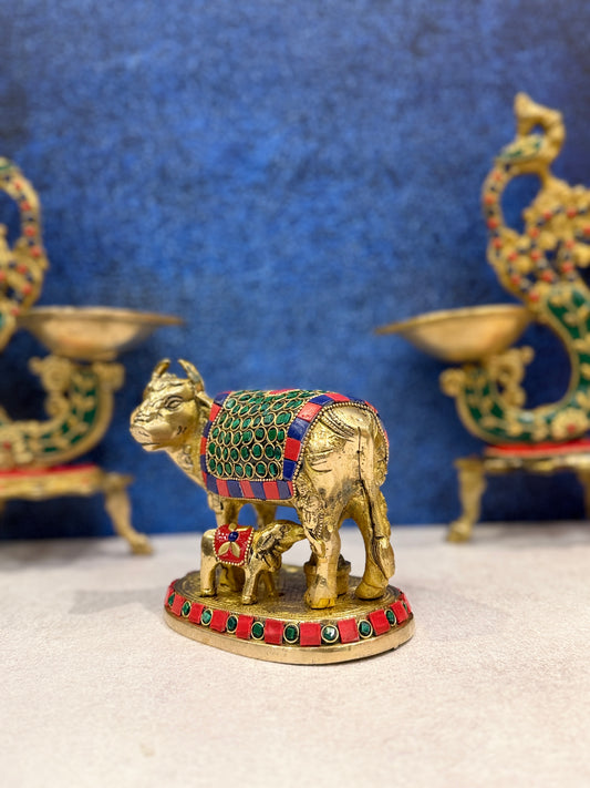 Brassaura® Brass Nandi Cow Statue | Height 4 Inches