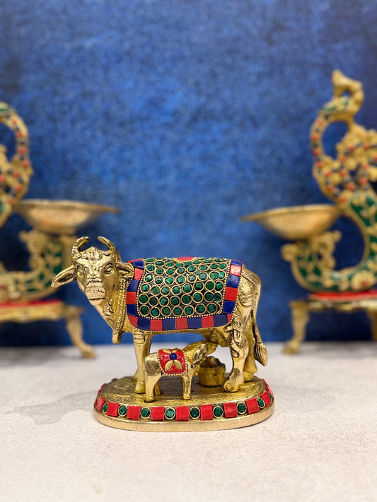 Brassaura® Brass Nandi Cow Statue | Height 4 Inches