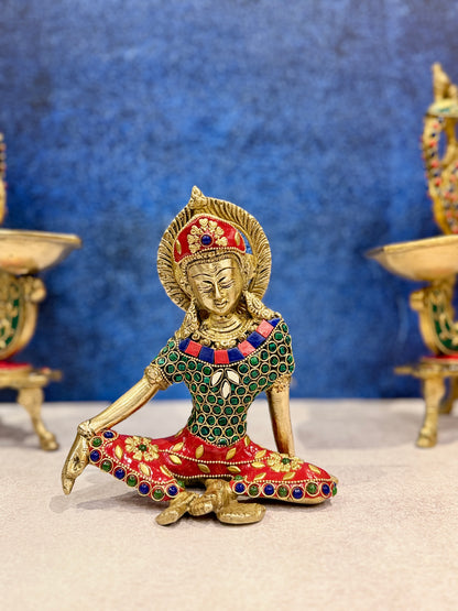 ब्रासोरा® वृंदावन वेणुगोपाल कृष्ण पीतल की प्रतिमा मोर के साथ | एंटीक नीला और सुनहरा रंग | ऊँचाई 20 इंच