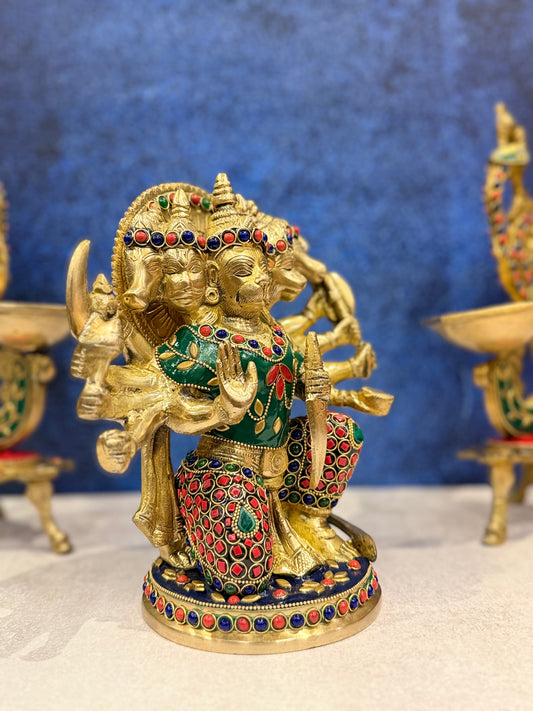 Brassaura® Brass Panchmukhi Hanuman Statue | Height 9 Inches
