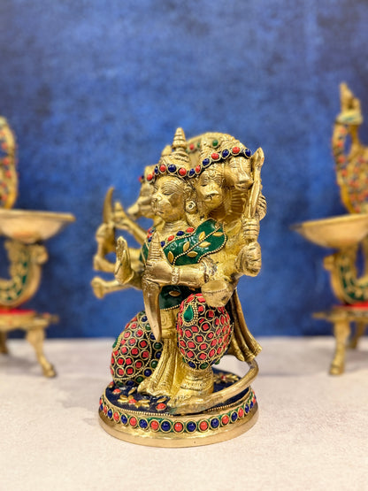 Brassaura® Brass Panchmukhi Hanuman Statue | Height 9 Inches