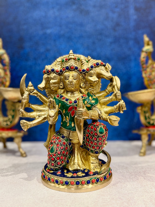 Brassaura® Brass Panchmukhi Hanuman Statue | Height 9 Inches