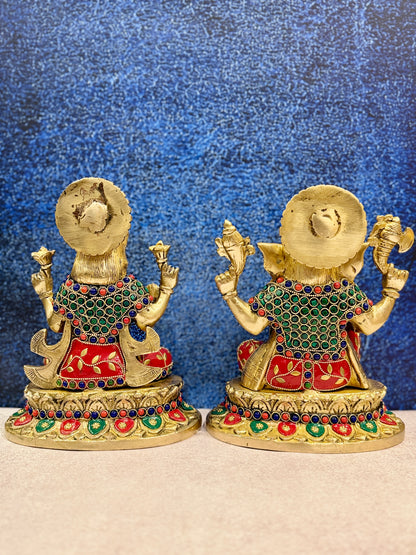 Brassaura® Brass Laxmi Ganesh Statue | Height 9 Inches