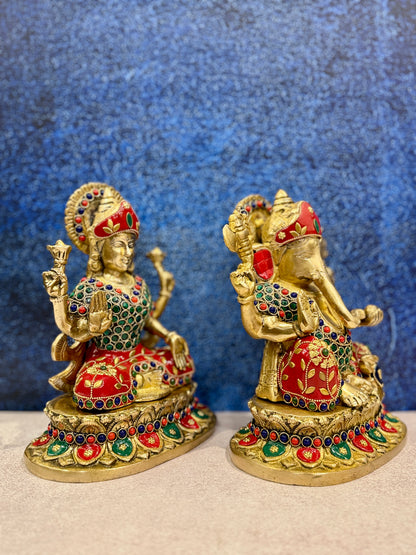 Brassaura® Brass Laxmi Ganesh Statue | Height 9 Inches