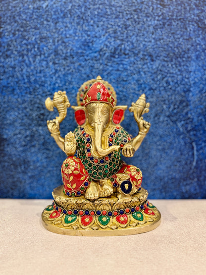 Brassaura® Brass Laxmi Ganesh Statue | Height 9 Inches