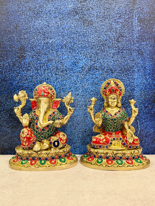 Brassaura® Brass Laxmi Ganesh Statue | Height 9 Inches