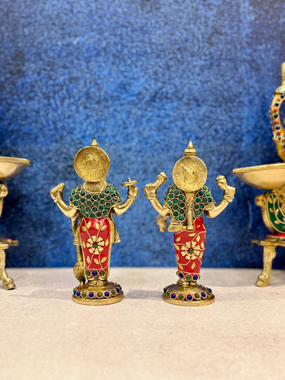 Brassaura® Brass Vishnu Lakshmi Statue | Height 7 Inches