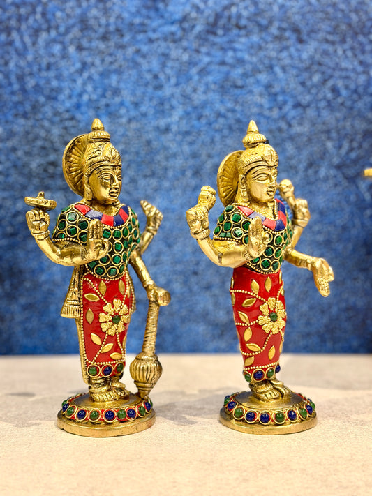 Brassaura® Brass Vishnu Lakshmi Statue | Height 7 Inches