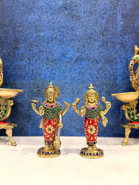 Brassaura® Brass Vishnu Lakshmi Statue | Height 7 Inches