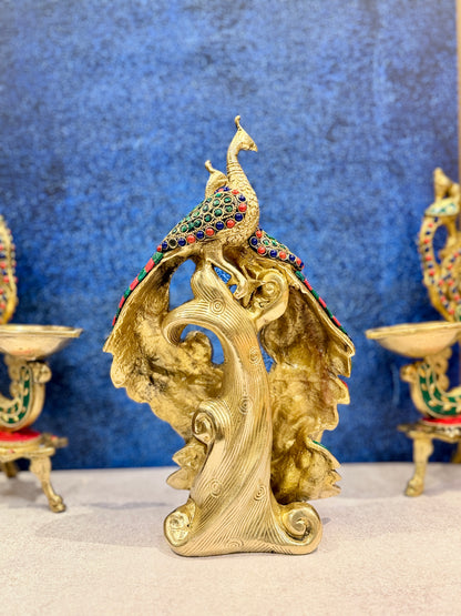 Brassaura® Brass Double Peacock Statue | Height 11 Inches