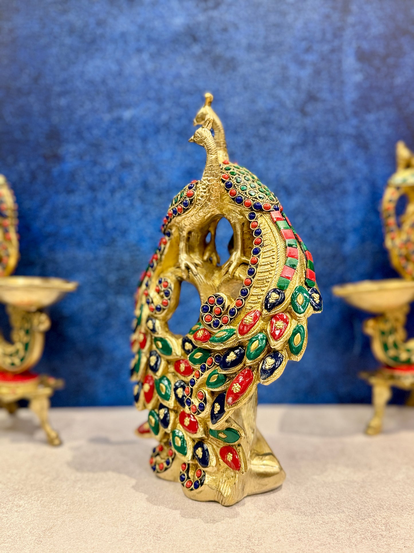 Brassaura® Brass Double Peacock Statue | Height 11 Inches