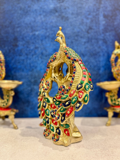 Brassaura® Brass Double Peacock Statue | Height 11 Inches