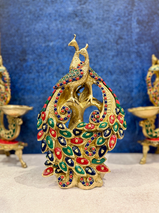 Brassaura® Brass Double Peacock Statue | Height 11 Inches