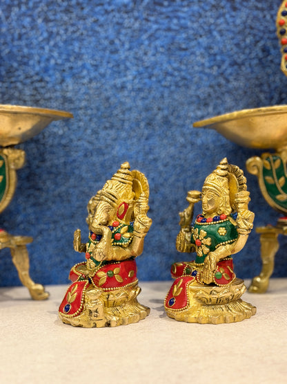 Brassaura® Brass Laxmi Ganesh Statue | Height 5 Inches