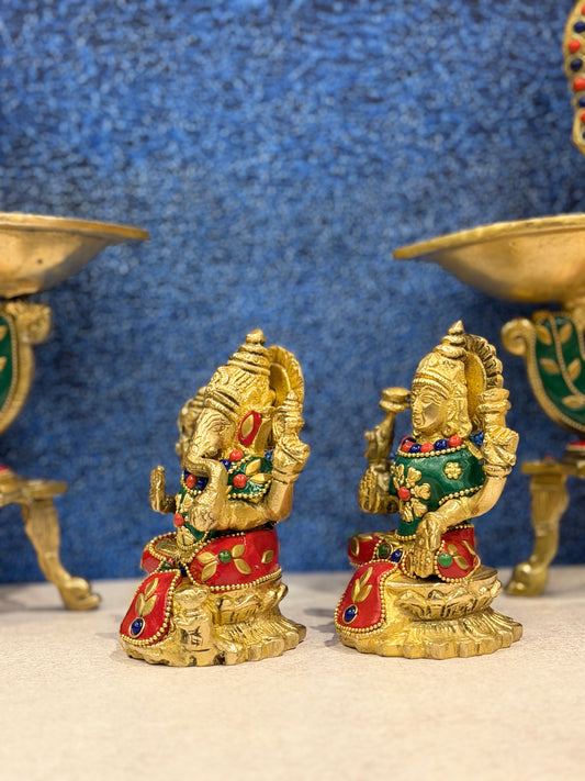 Brassaura® Brass Laxmi Ganesh Statue | Height 5 Inches