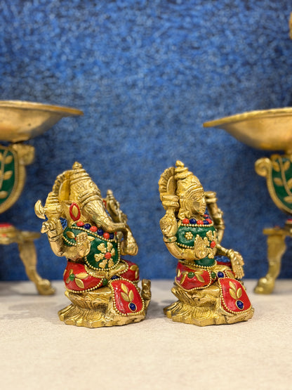 Brassaura® Brass Laxmi Ganesh Statue | Height 5 Inches