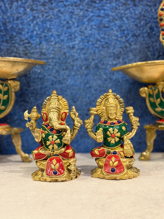 Brassaura® Brass Laxmi Ganesh Statue | Height 5 Inches