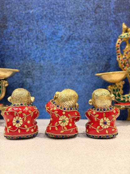 Brassaura® Brass Monkey 3 Piece Set Statue | Height 4 Inches