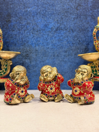 Brassaura® Brass Monkey 3 Piece Set Statue | Height 4 Inches