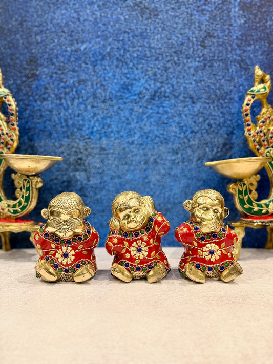 Brassaura® Brass Monkey 3 Piece Set Statue | Height 4 Inches
